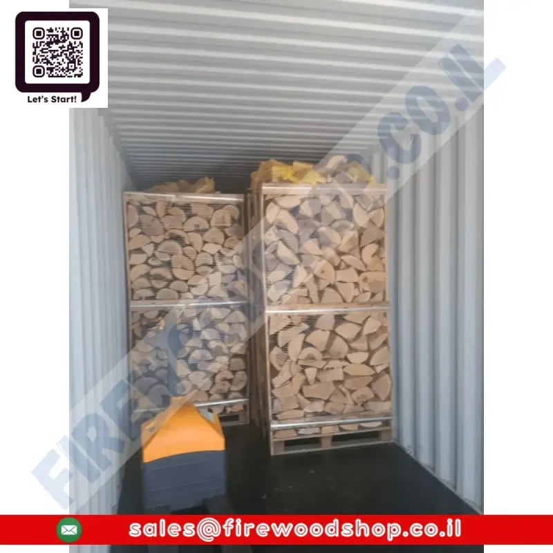Oak Wood In 2 M3 Pallet Box High Wooden Cage With Dried Hardwood Logs 10-20% Moisture Firewood Timber Logs Kiln Dried Oak Full 40'Hc Container With Large Crates Dried Firewood And Nets Loaded Over The Pallet עץ אלון בארגז משטחים של 2 מ&Quot;ר כלוב עץ גבוה עם בולי עץ יבשים 10-20% לחותBoxes Best Price מיכל מלא 40'Hc עם ארגזים גדולים עצי הסקה מיובשים ורשתות מועמסים על קופסאות המזרן המחיר הטוב ביותר Volledige 40'Hc-Container Met Grote Kratten, Gedroogd Brandhout En Netten Geladen Over De Palletboxen Beste Prijs