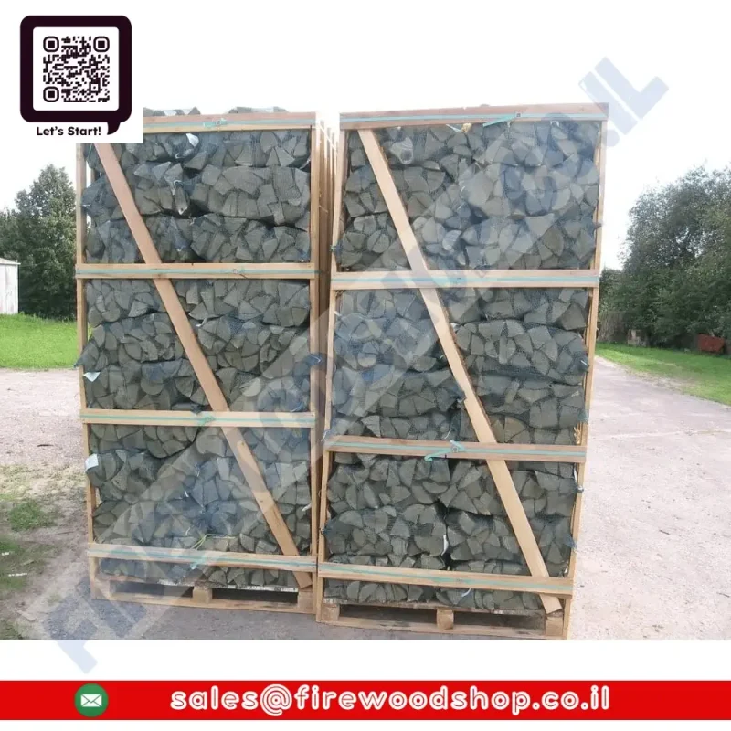 Bagged Wood Logs On Pallets Net Bags With Hardwood Logs Dried 10-20% Moisture Firewood Timber Logs Kiln Dried בולי עץ עם שקיות על משטח 1.27 מ&Quot;ר שקיות נטו עם בולי עץ קשיחים מיובשים 10-20% לחות Oak ()