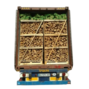 Full 40'HC Container with Large Crates Dried FireWood and Nets loaded over the Pallet Boxes BEST PRICE container firewood on pallet boxes and bagged logs